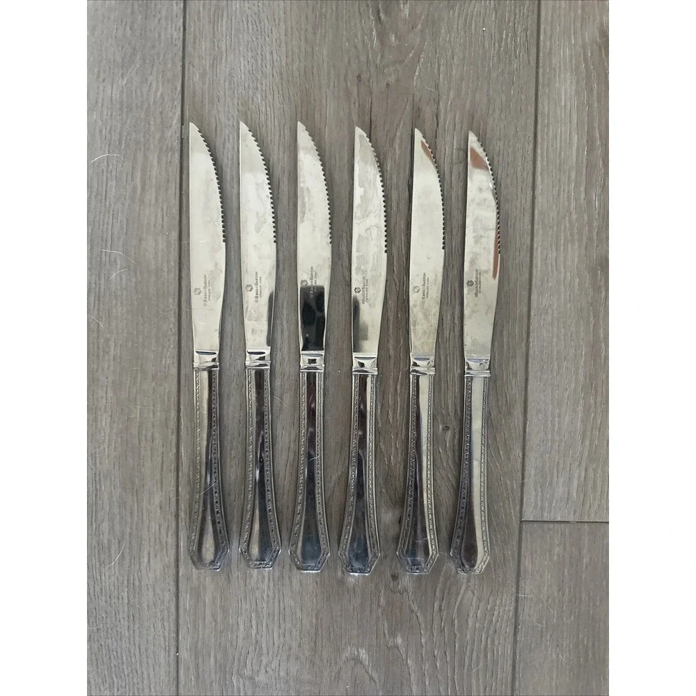 6 Reed & Barton COPLEY (Dot & Dash Outline) Stainless Steel‎ Steak Knives